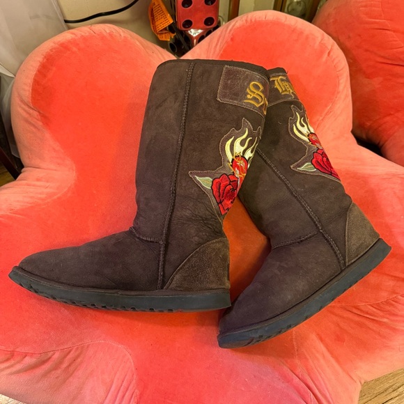 Koolaburra by UGG Vintage Tall Heart & Soul Embroidered Brown Y2K Western Boots - Picture 4 of 8